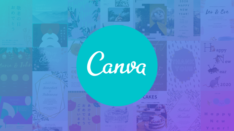 Logo do Canva acima de uma montagem de templates.
